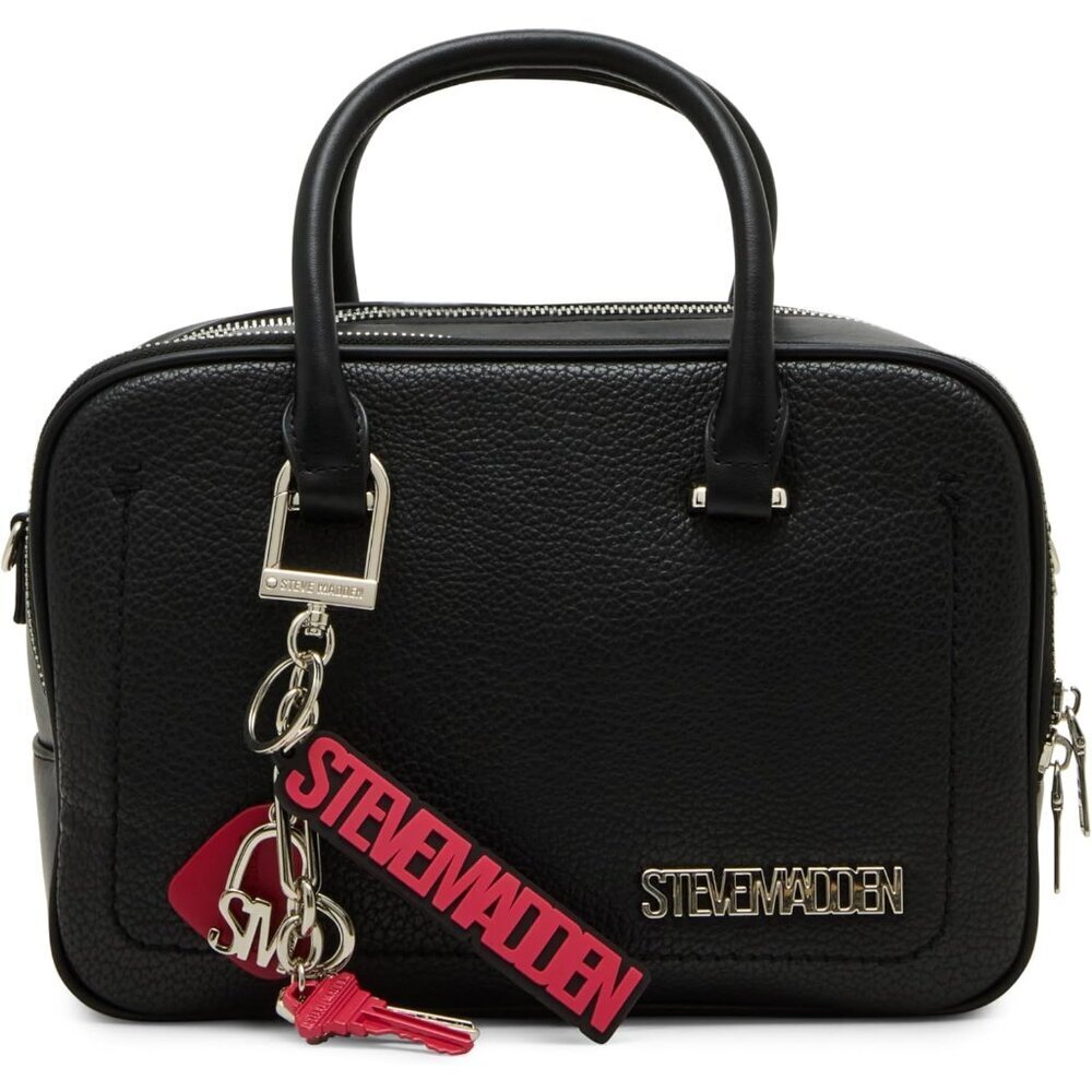 Women's Double Compartment Satchel Black Leather Zipper Closure Crossbody